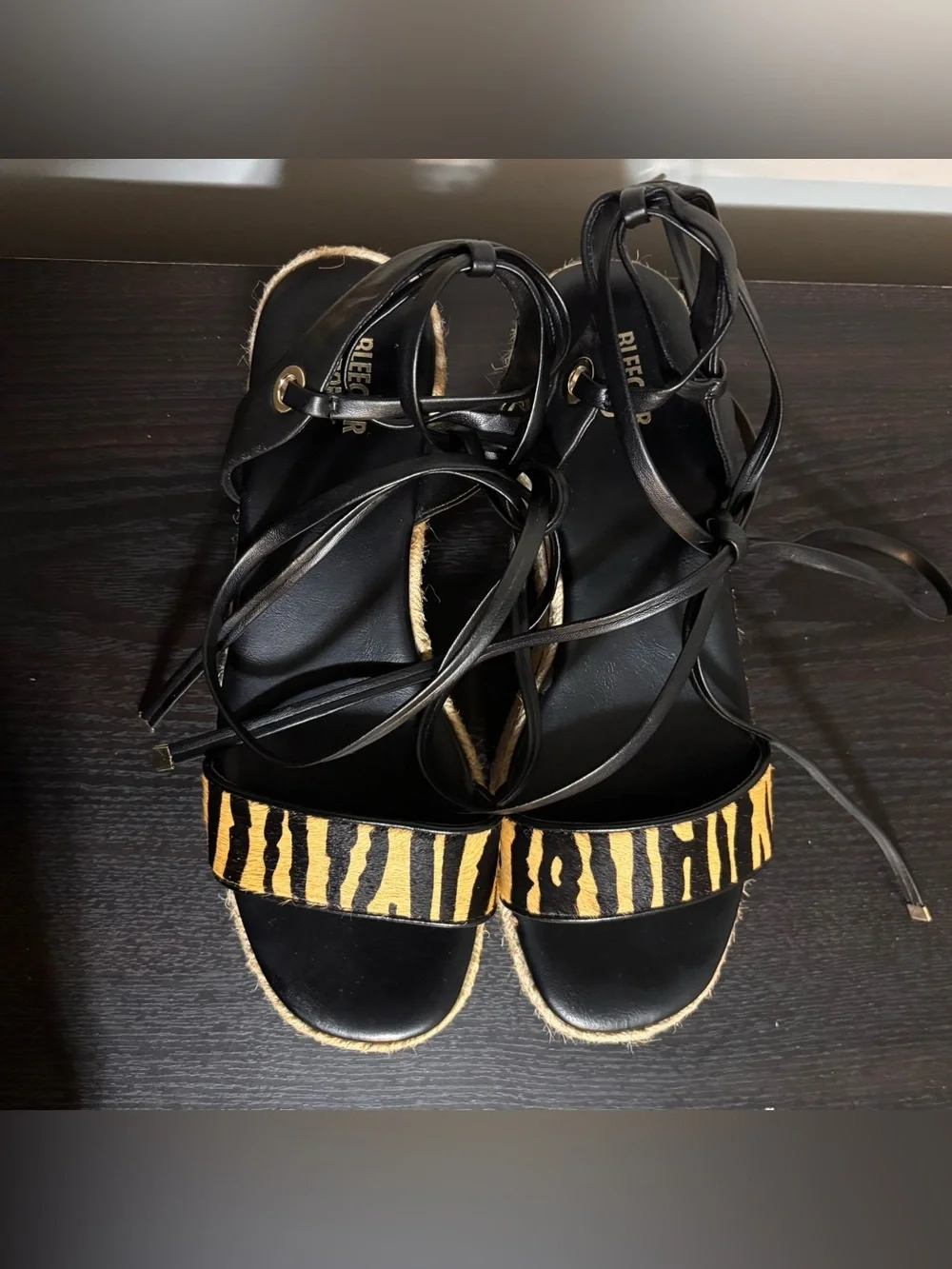 Espadrille Platform Sandals w/Tiger-Print Strap & Wrap Around Ankle Ties |Sz 8.5